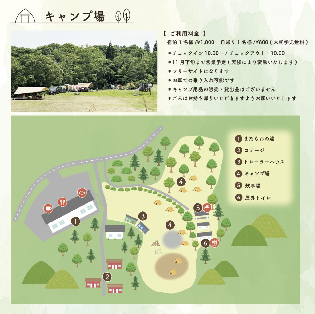 コテージ・キャンプ場 – 中野市の温泉なら日常の喧騒から離れ心と体を癒すまだらおの湯